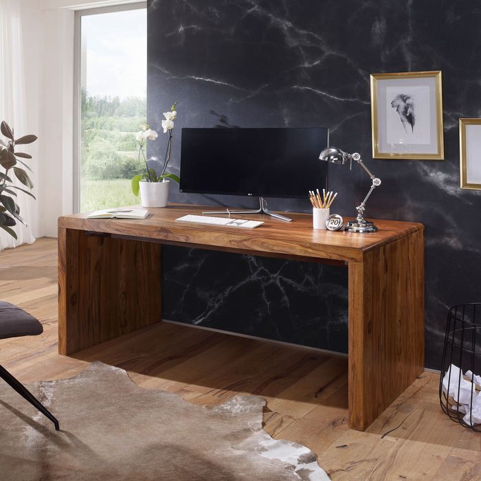 FineBuy Schreibtisch Massiv-Holz Sheesham 160 cm Computertisch Echtholz Design Ablage Büro-Tisch Landhaus-Stil 4250950215672