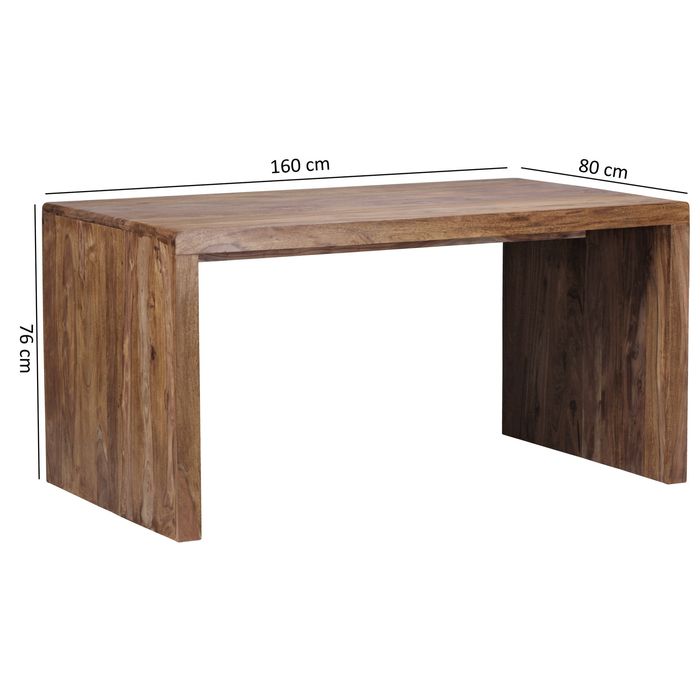FineBuy Design Natur Sheesham Massivholz Büro Schreibtisch 160 x 80 x 76 cm – Maßzeichnung