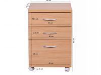 Rollcontainer Rollwagen Rollschrank Büro Container Schubladen Schrank Buche – Ansicht 3