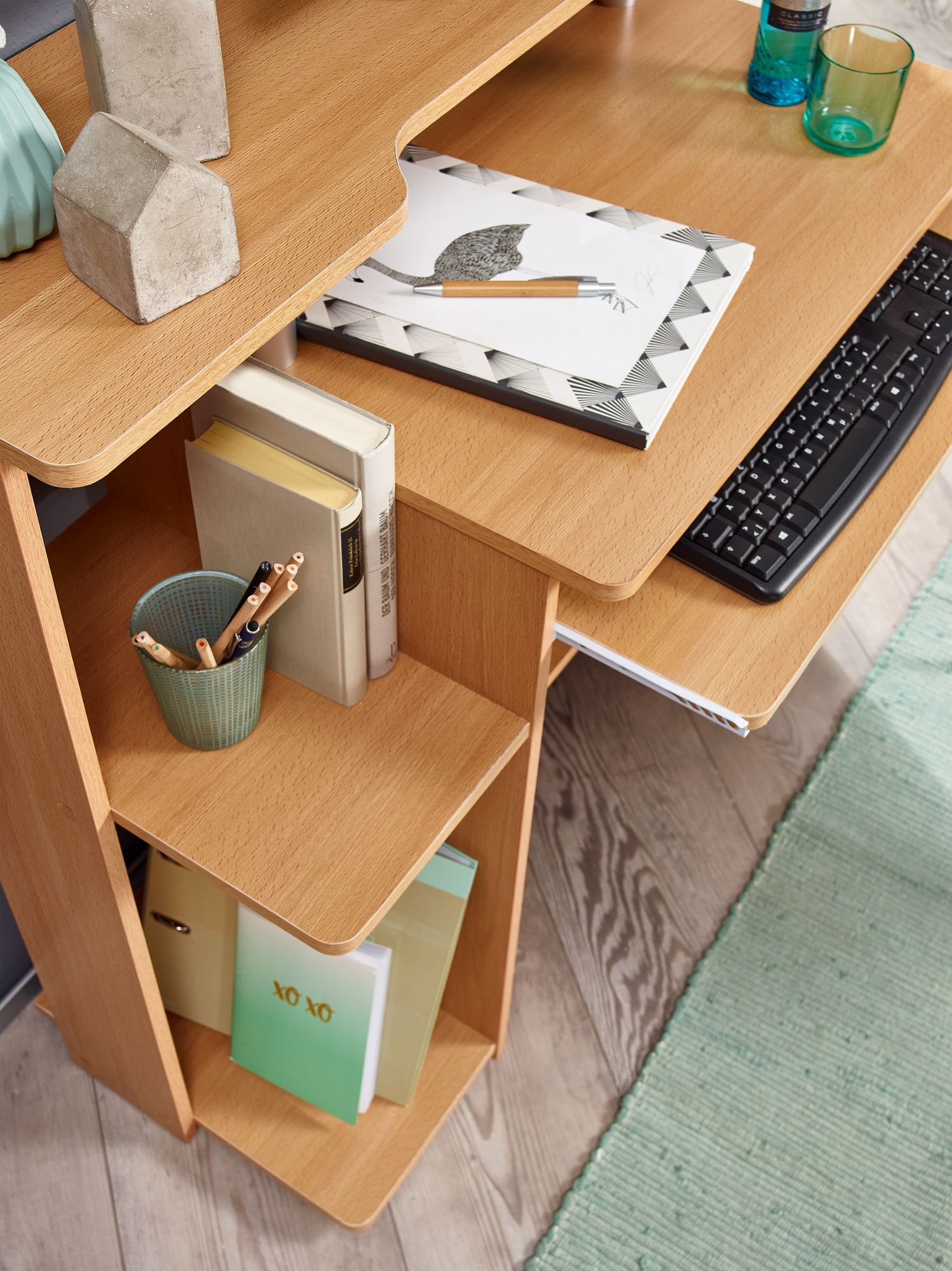 FineBuy Computertisch 94x90,5x48,5 cm Schreibtisch Modern mit Tastaturauszug – Ansicht 4
