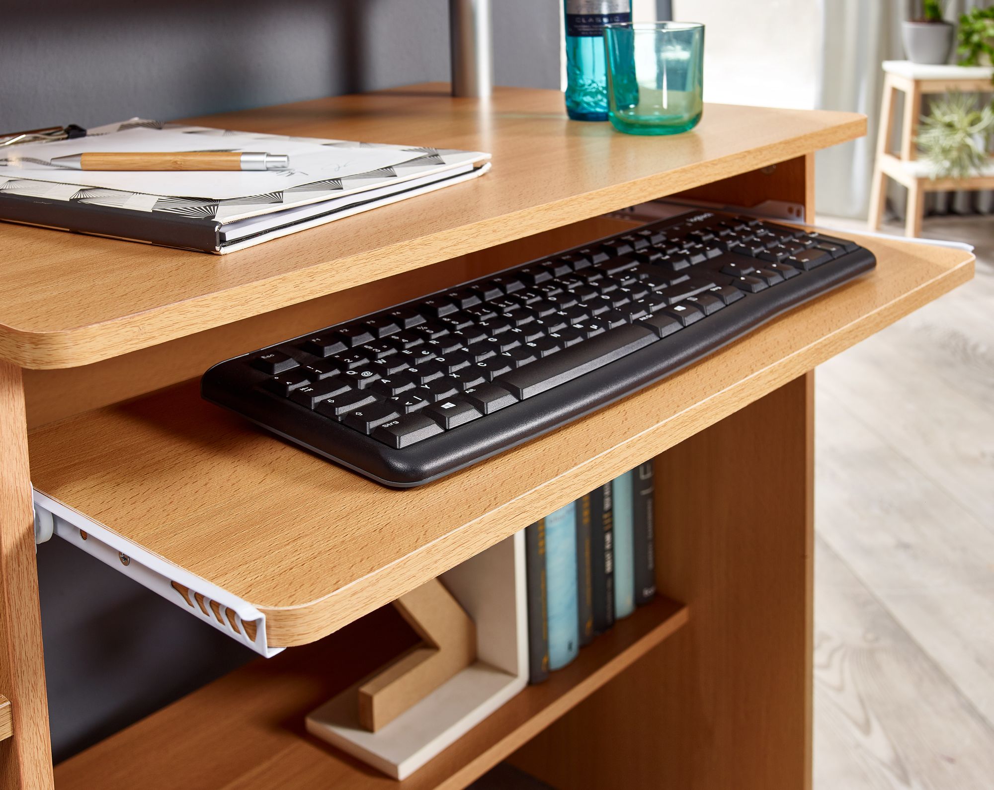 FineBuy Computertisch 94x90,5x48,5 cm Schreibtisch Modern mit Tastaturauszug – Ansicht 5