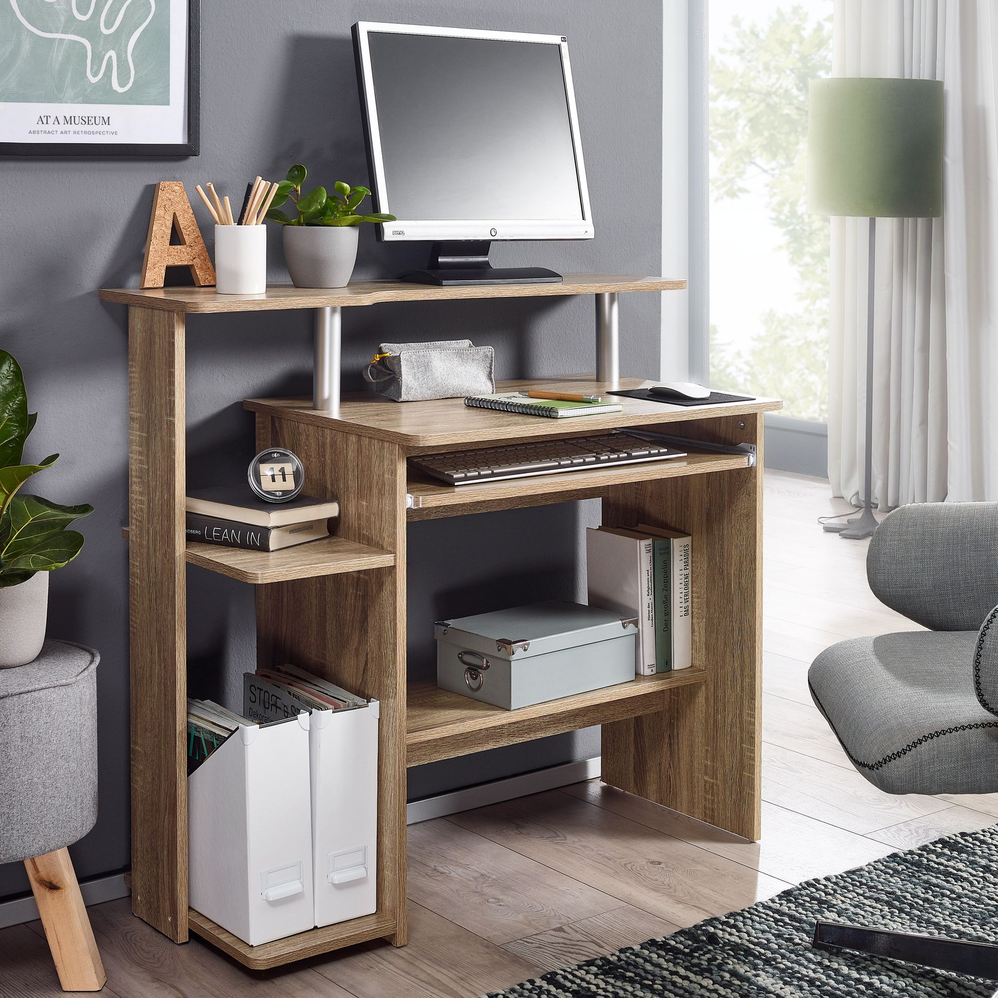 FineBuy Computertisch 94x90,5x48,5 cm Schreibtisch Modern mit Tastaturauszug – Ansicht 1