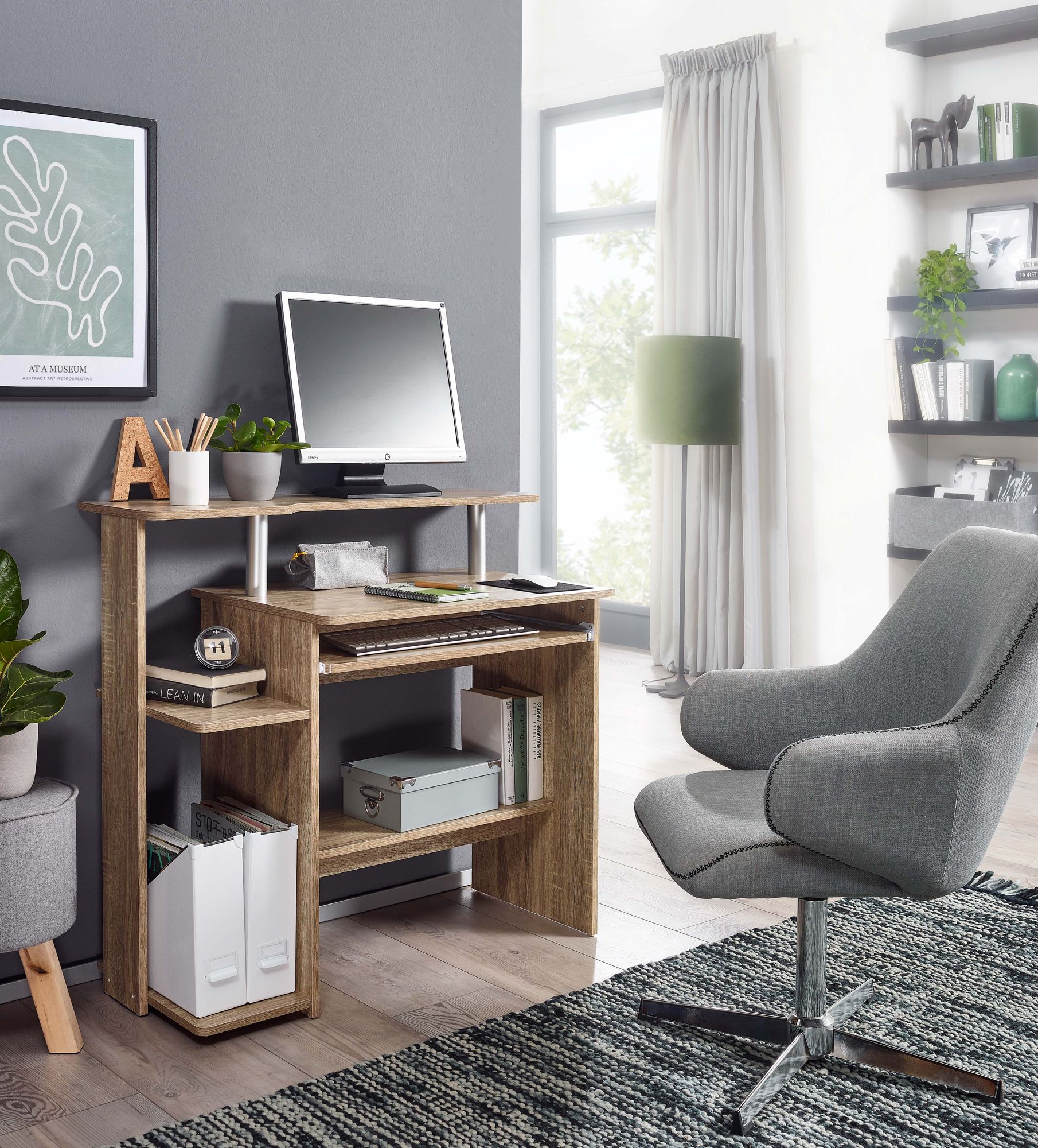 FineBuy Computertisch 94x90,5x48,5 cm Schreibtisch Modern mit Tastaturauszug – Ansicht 2