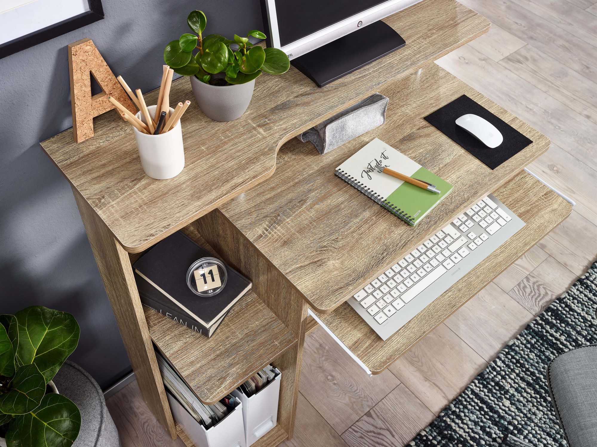 FineBuy Computertisch 94x90,5x48,5 cm Schreibtisch Modern mit Tastaturauszug – Ansicht 4