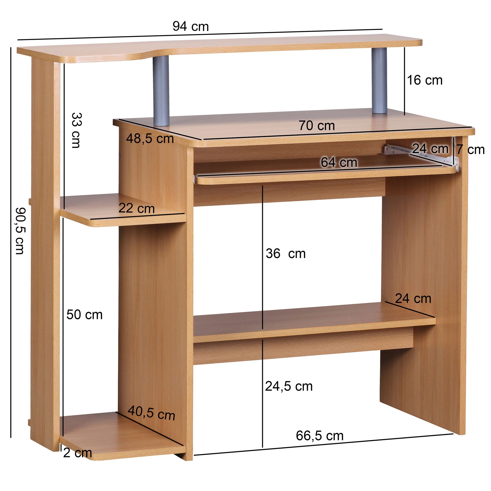 FineBuy Computertisch 94x90,5x48,5 cm Schreibtisch Modern mit Tastaturauszug – Ansicht 2
