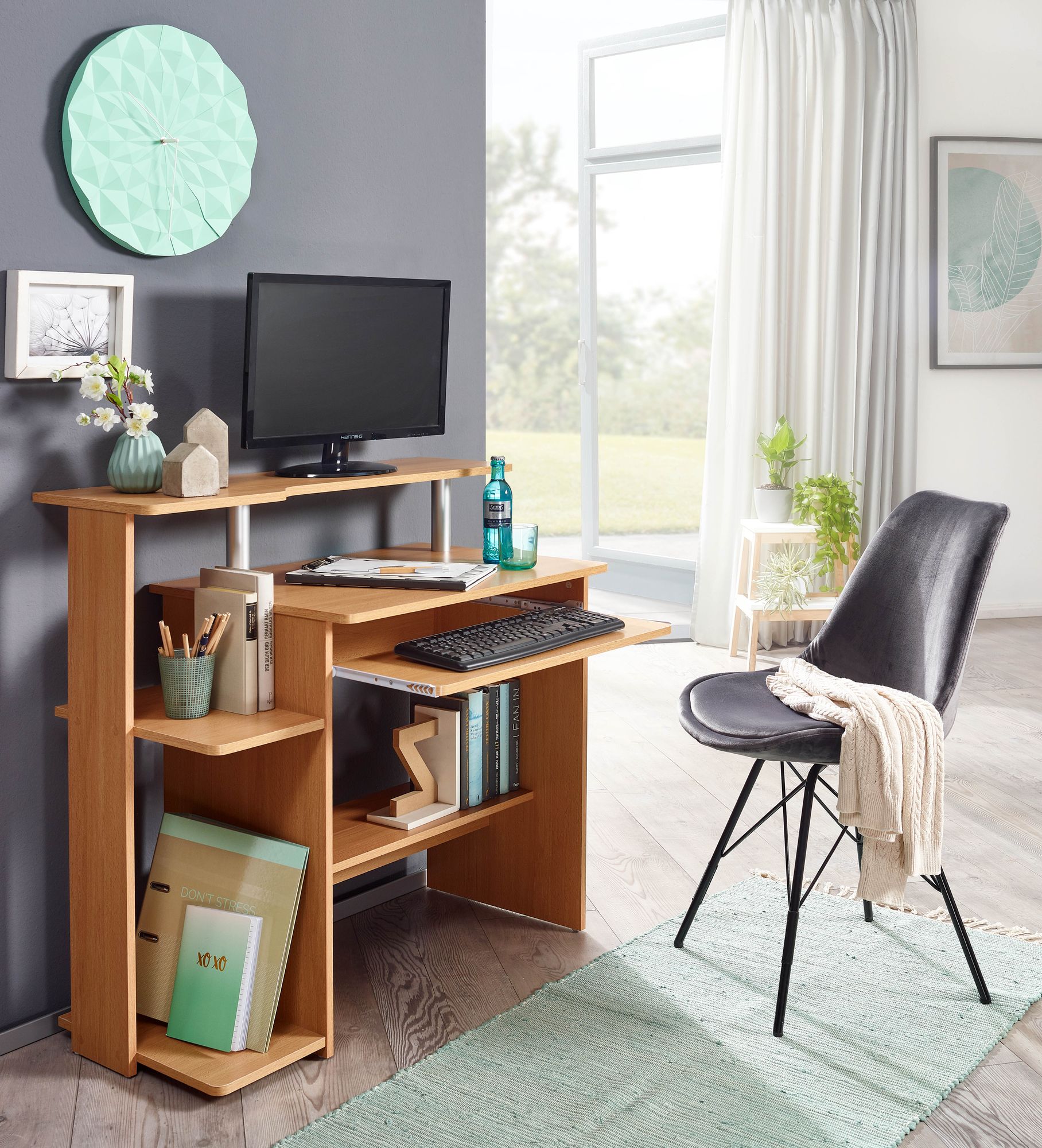 FineBuy Computertisch 94x90,5x48,5 cm Schreibtisch Modern mit Tastaturauszug – Ansicht 3