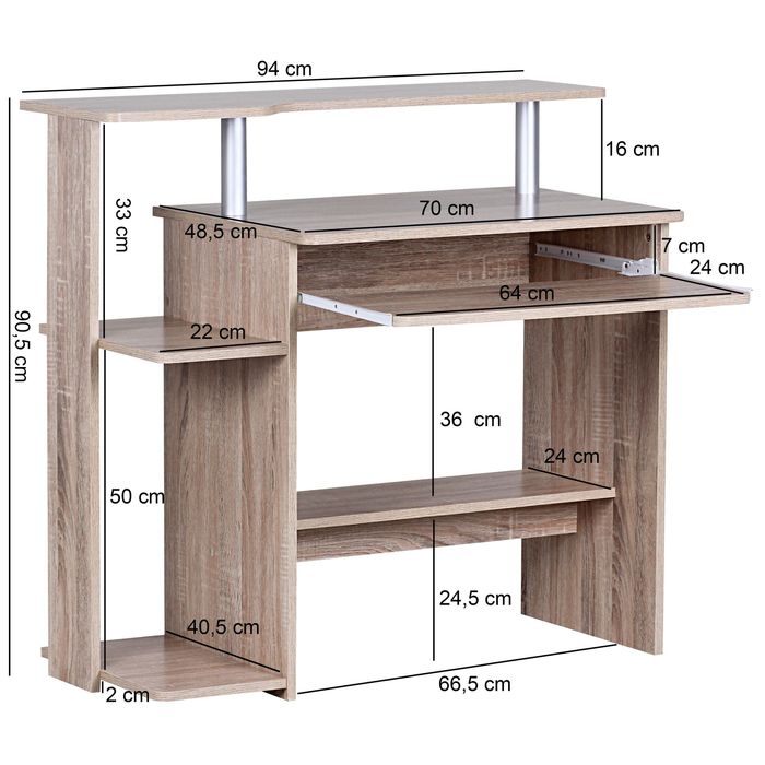 FineBuy Computertisch 94x90,5x48,5 cm Schreibtisch Modern mit Tastaturauszug – Maßzeichnung