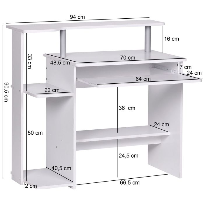 FineBuy Computertisch 94x90,5x48,5 cm Schreibtisch Modern mit Tastaturauszug – Maßzeichnung