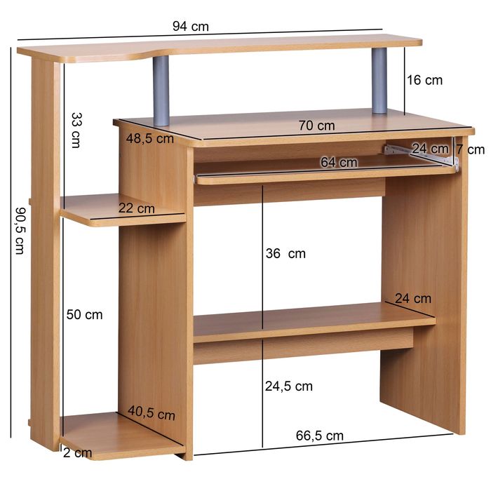 FineBuy Computertisch 94x90,5x48,5 cm Schreibtisch Modern mit Tastaturauszug – Maßzeichnung