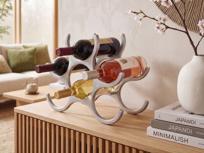 FineBuy Weinregal Design 24 cm für 6 Flaschen Aluminium Silber