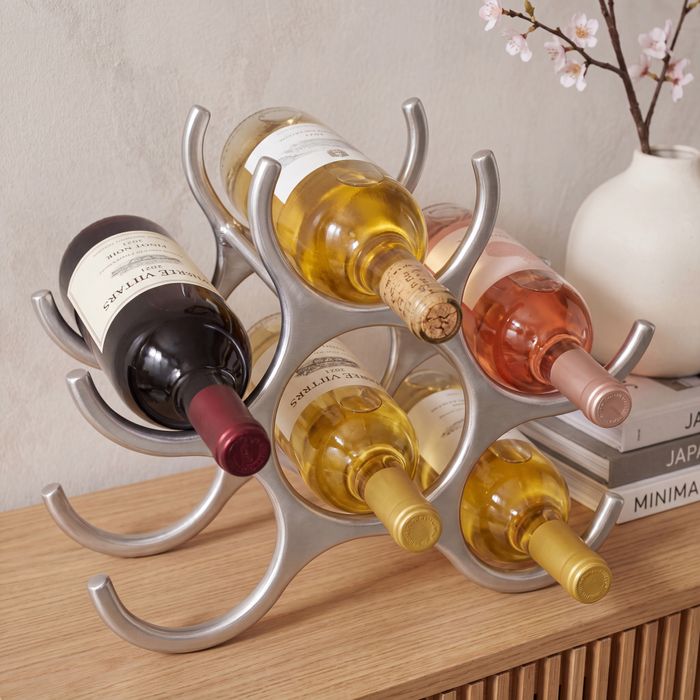 FineBuy Weinregal Design 24 cm für 6 Flaschen Aluminium Silber