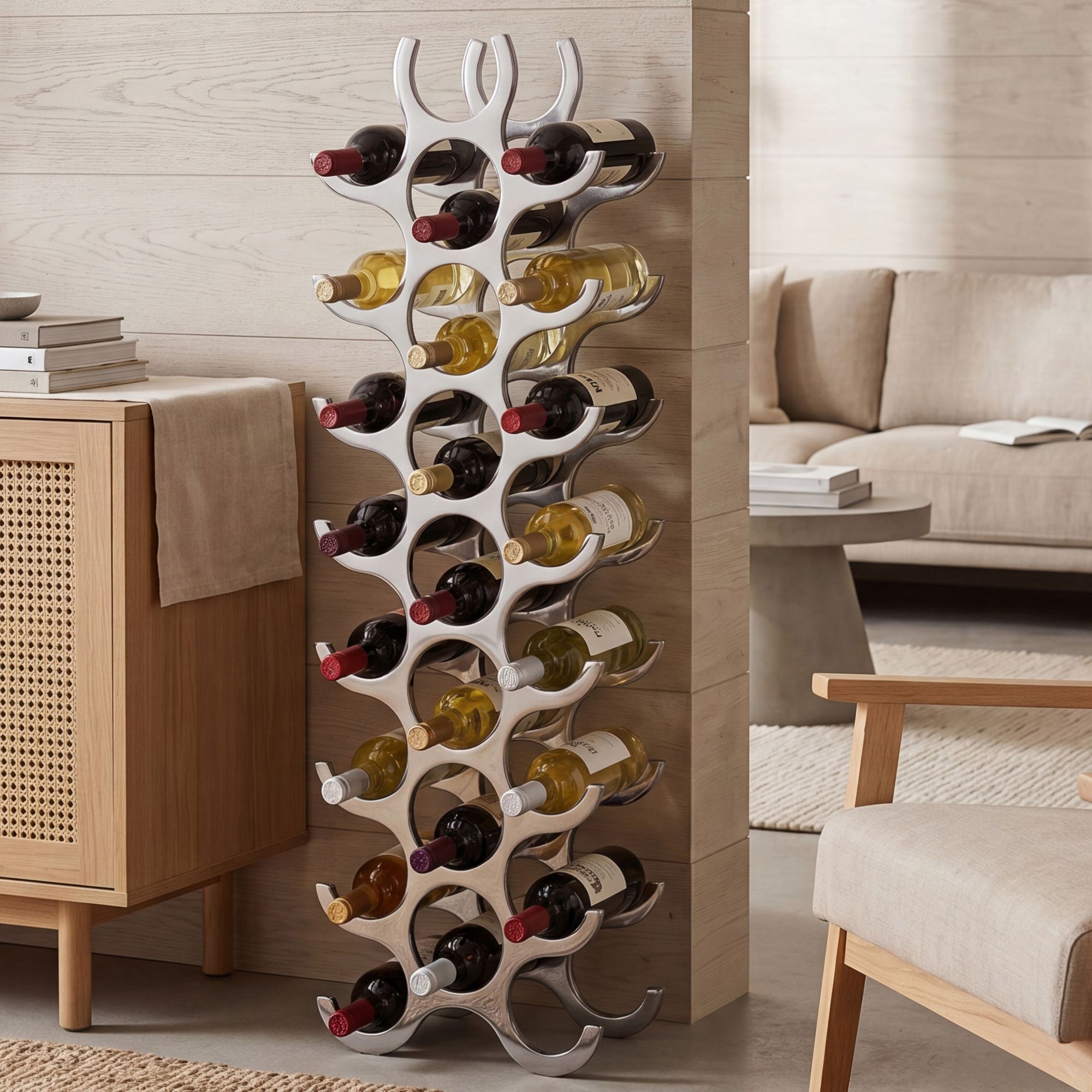 FineBuy Design Alu Weinregal Flammen 93 cm Regal Flaschenregal 27 Flaschen – Ansicht 1