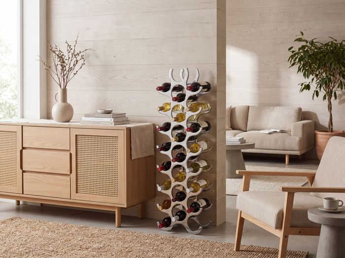 FineBuy Weinregal Design 98 cm für 27 Flaschen Aluminium Silber