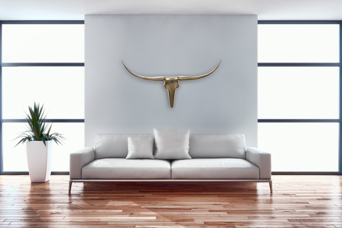 FineBuy Deko Geweih Bull M Aluminium Design Hörner 100cm Wanddekoration Gold – Ansicht 4