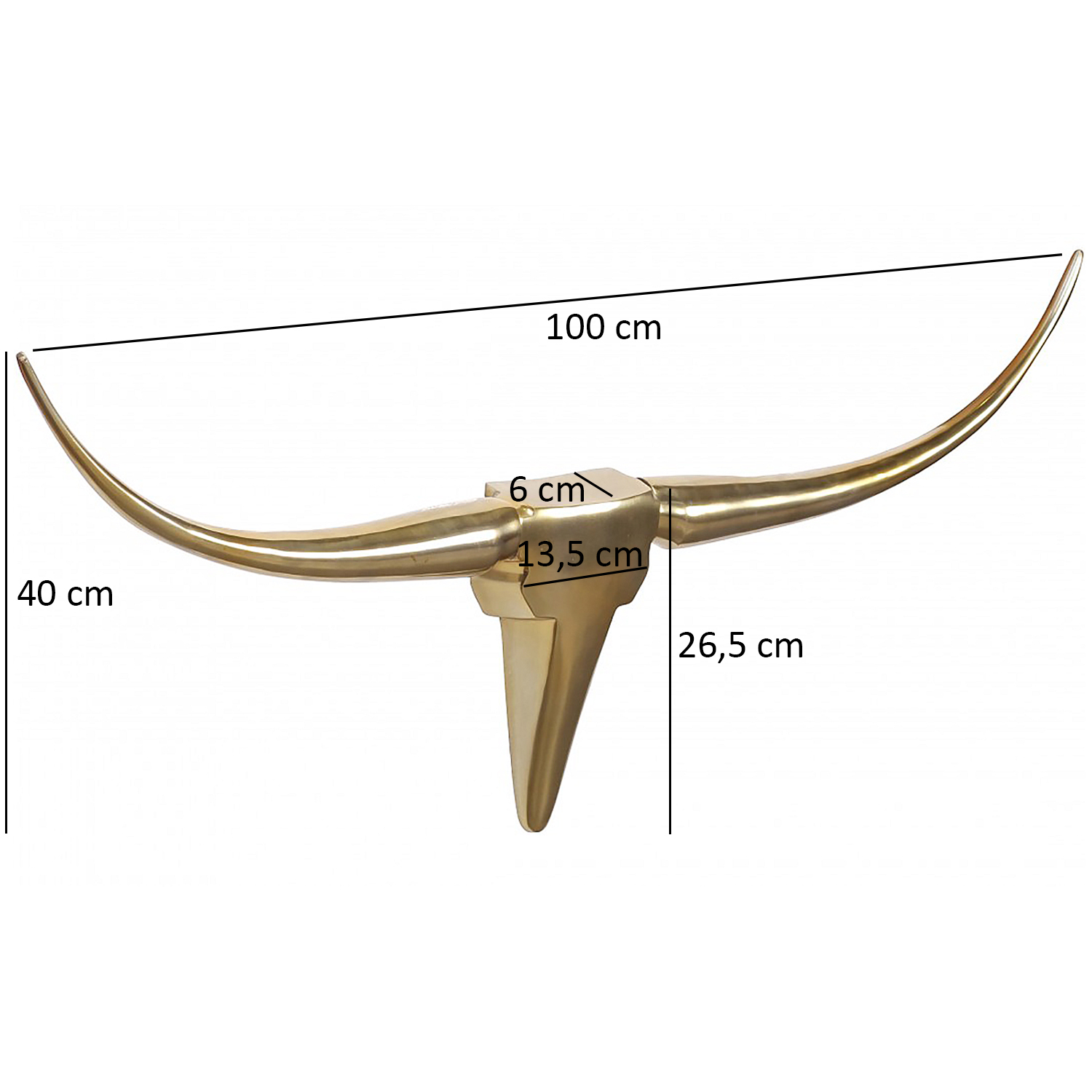 FineBuy Deko Geweih Bull M Aluminium Design Hörner 100cm Wanddekoration Gold – Ansicht 2