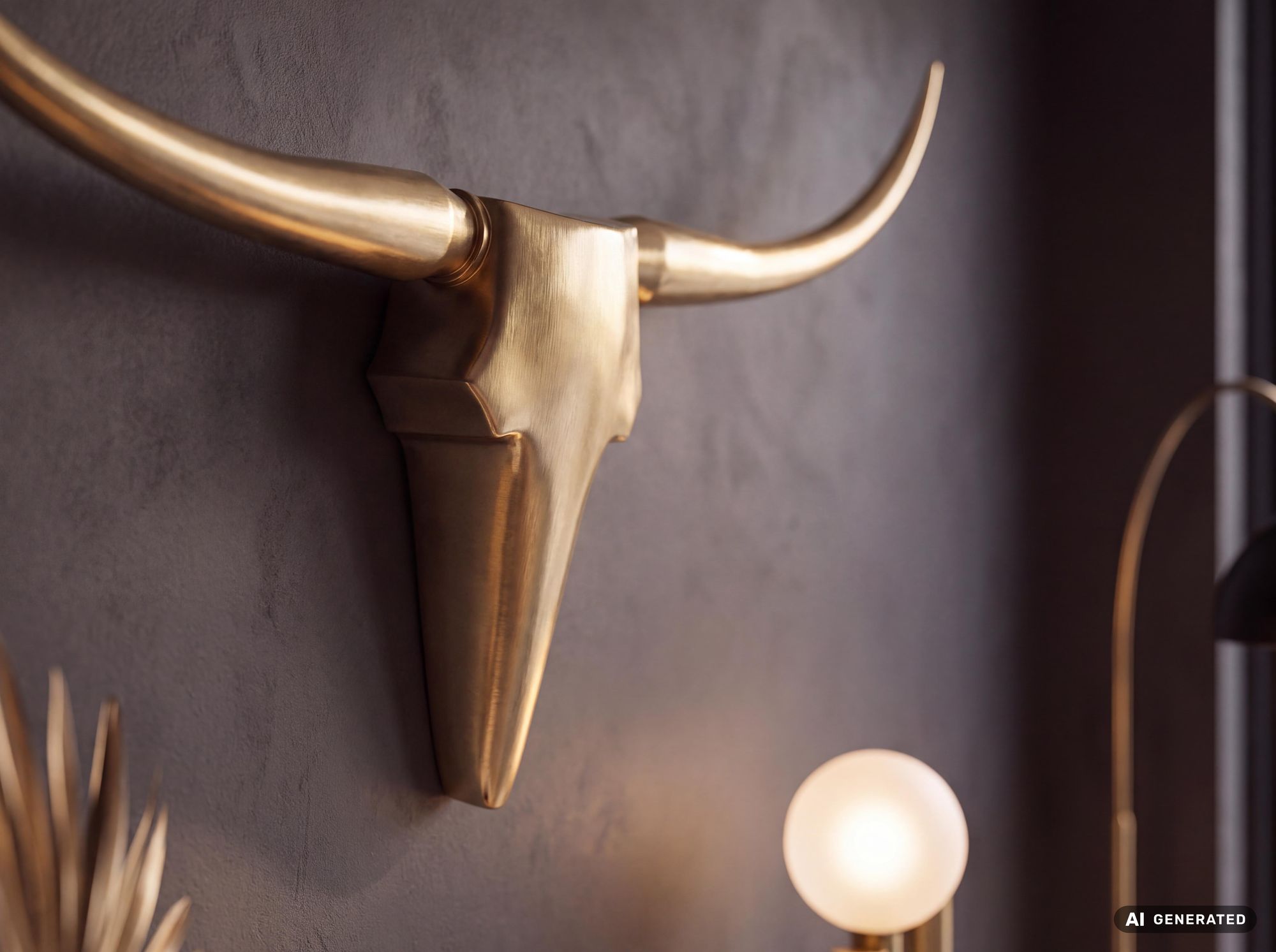 FineBuy Deko Geweih Bull M Aluminium Design Hörner 100cm Wanddekoration Gold – Ansicht 4