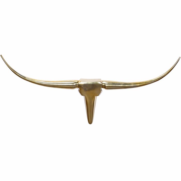 FineBuy Deko Geweih Bull M FB37859 Gold 100 cm Aluminium Design Hörner, Wanddekoration Stierkopf Horn Modern, Wandskulptur Geweih-Jagdtrophäe Metall, Longhorn Wandschmuck Groß 4250950218703