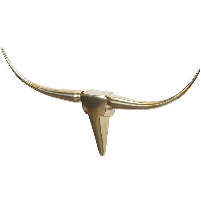 FineBuy Deko Geweih Bull M Aluminium Design Hörner 100cm Wanddekoration Gold – Maßzeichnung