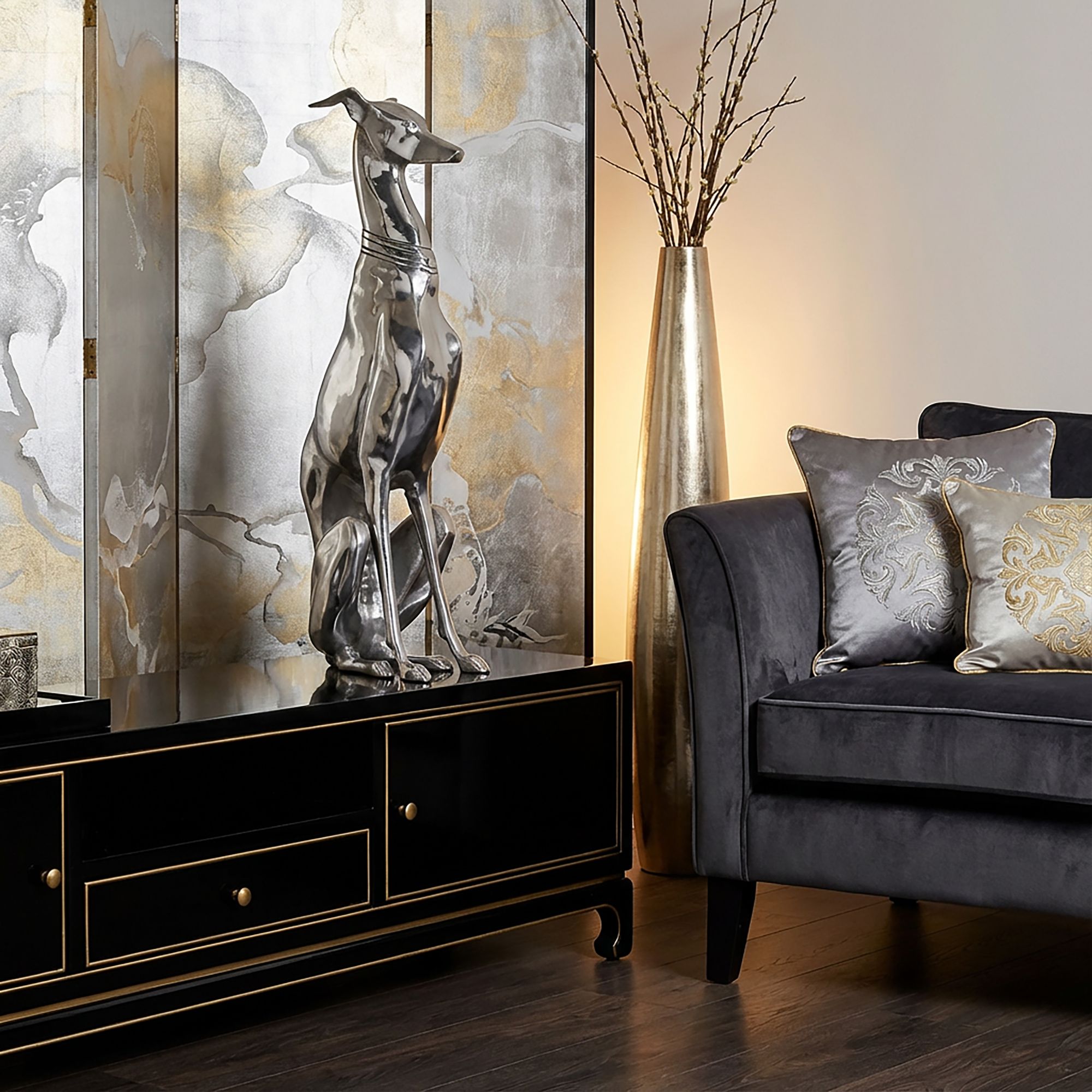 FineBuy Deko Design Dog aus Aluminium silbern Windhund Skulptur Hundestatue – Ansicht 2