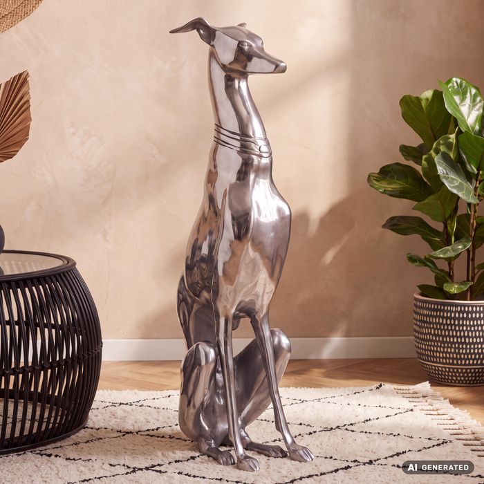 FineBuy Dekoration Design Dog aus Aluminium silbern Windhund Skulptur Hundestatue