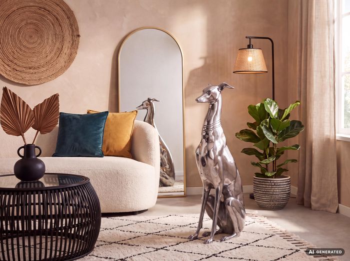 FineBuy Dekoration Design Dog aus Aluminium silbern Windhund Skulptur Hundestatue