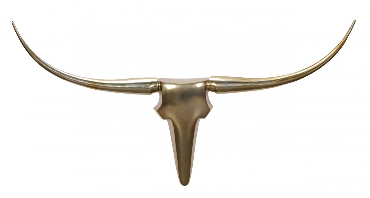 FineBuy Wanddekoration Geweih Bull L 125 cm Aluminium golden | Farbe: Gold