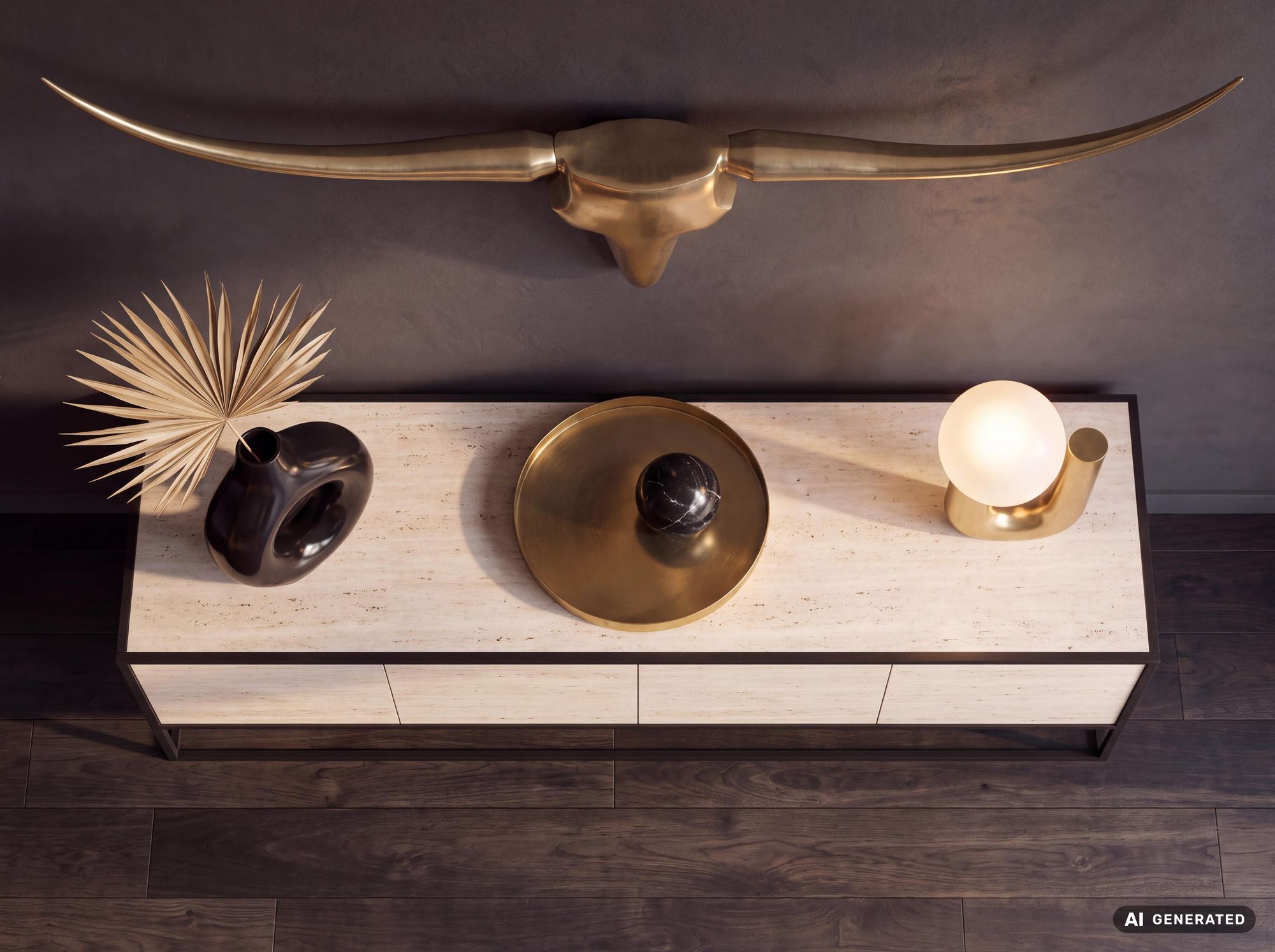 FineBuy Deko Geweih Bull L Aluminium Deisgn Hörner 125 cm Wanddekoration – Ansicht 5