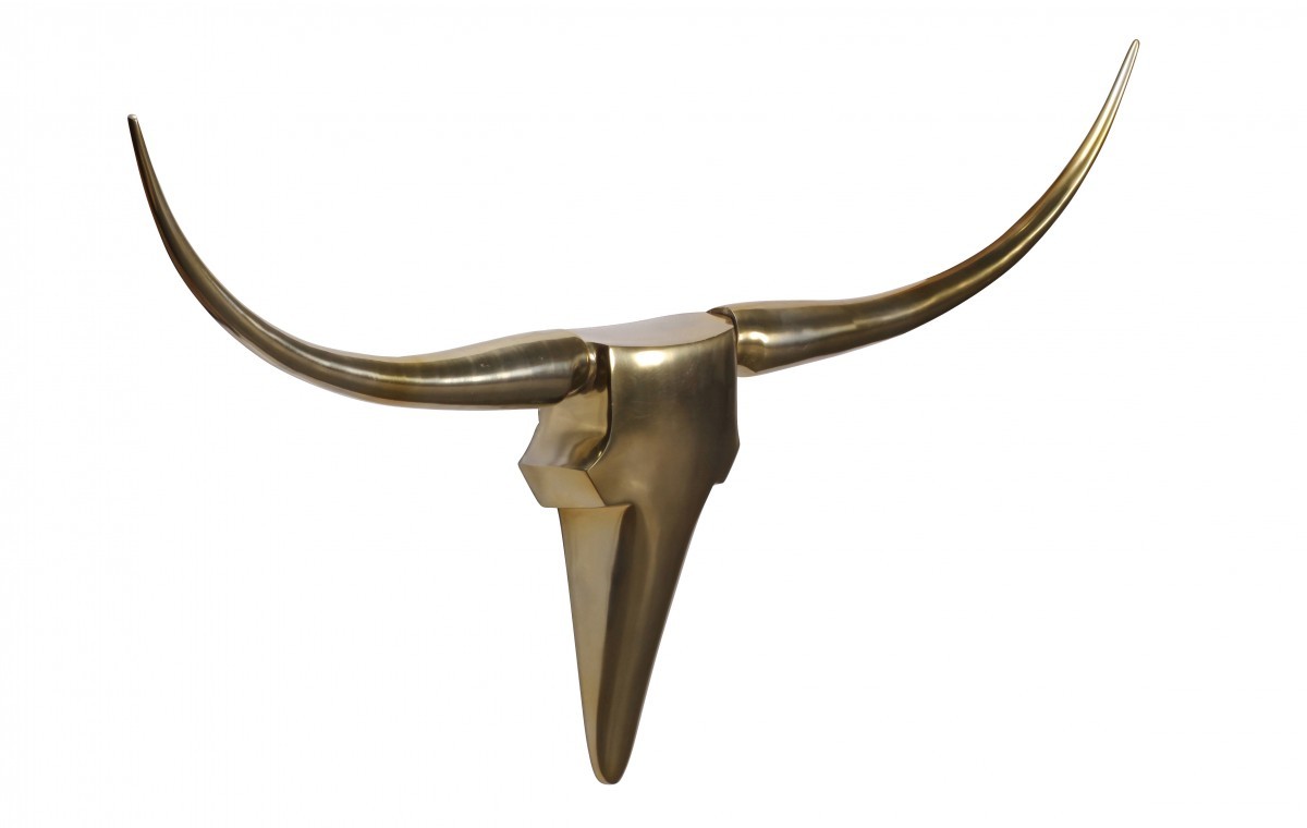 FineBuy Wanddekoration Geweih Bull L 125 cm Aluminium golden | Farbe: Gold