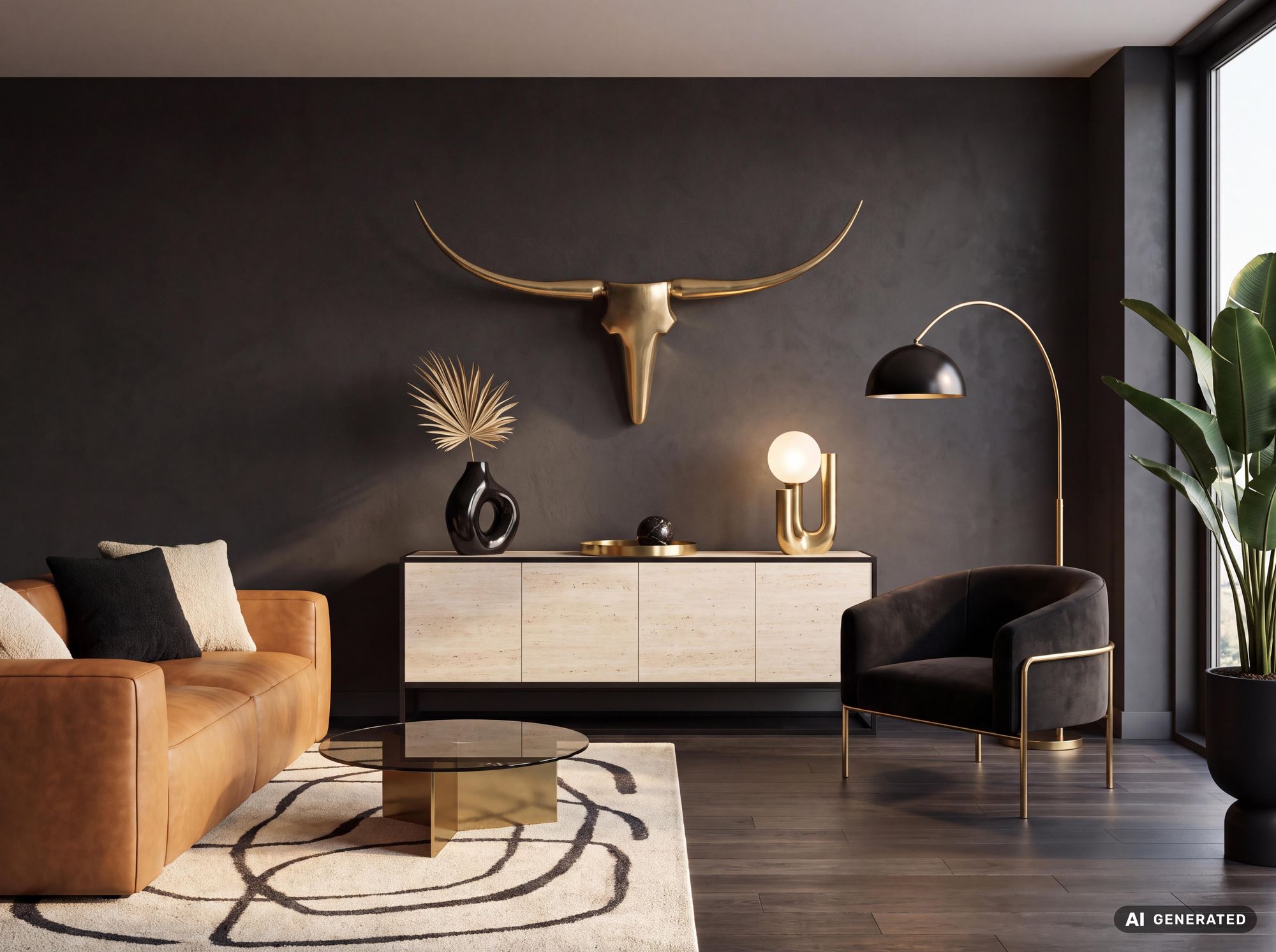 FineBuy Deko Geweih Bull L Aluminium Deisgn Hörner 125 cm Wanddekoration – Ansicht 2