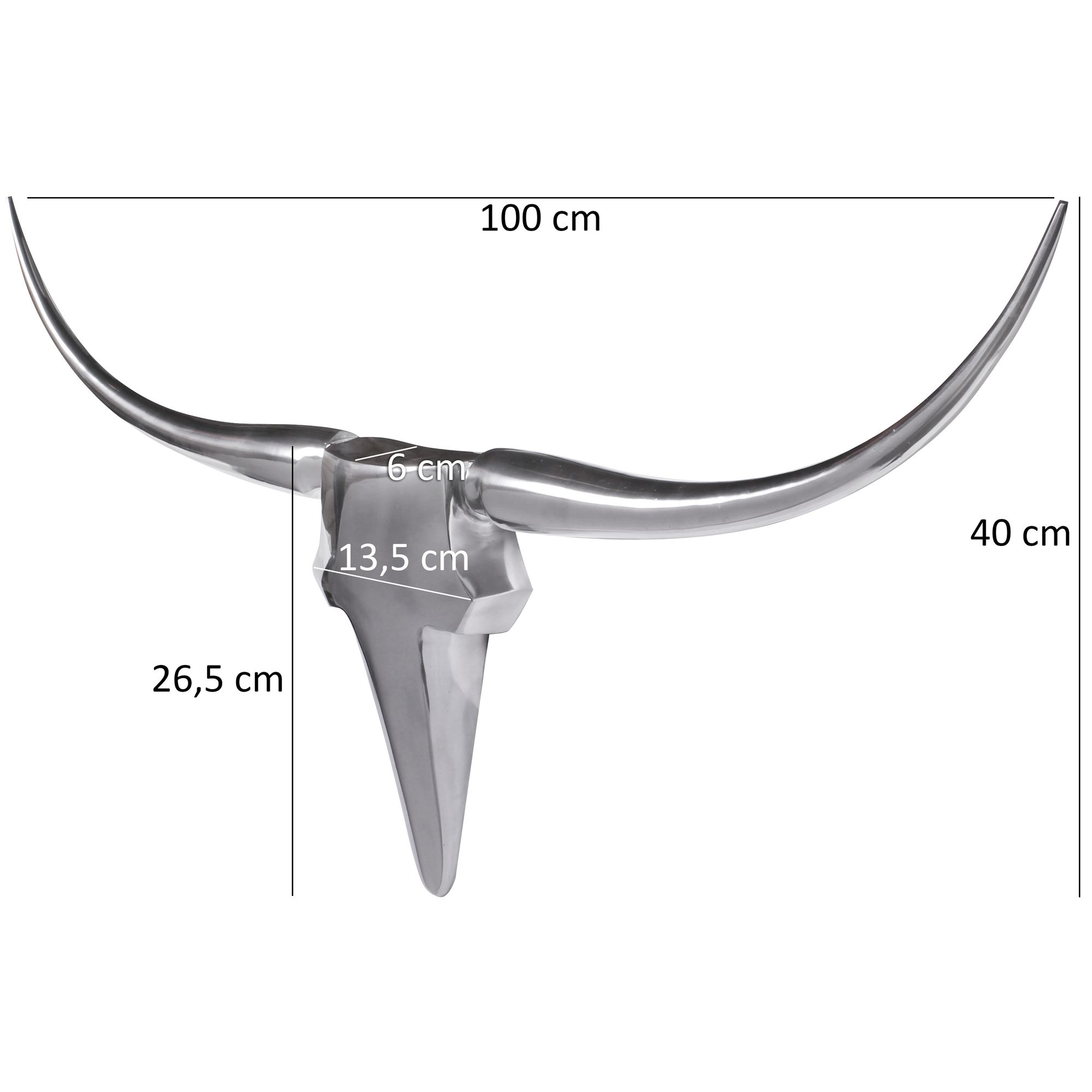 FineBuy Deko Geweih Bull M Aluminium Design Hörner 100cm Wanddekoration Silber – Ansicht 3