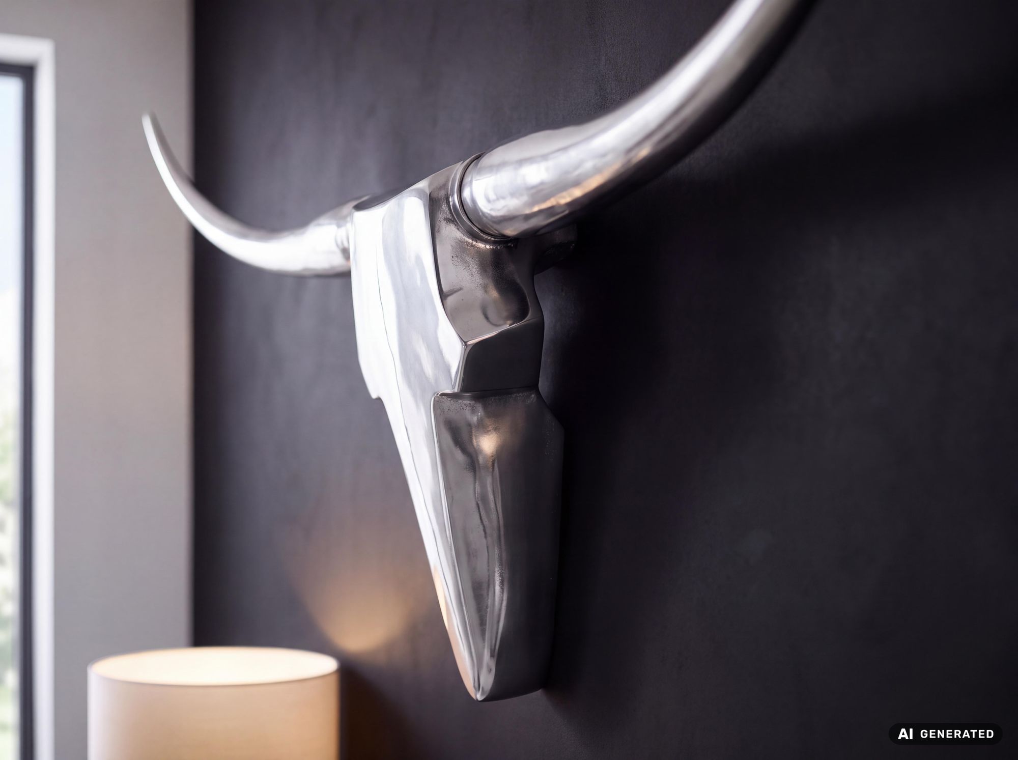 FineBuy Deko Geweih Bull M Aluminium Design Hörner 100cm Wanddekoration Silber – Ansicht 4