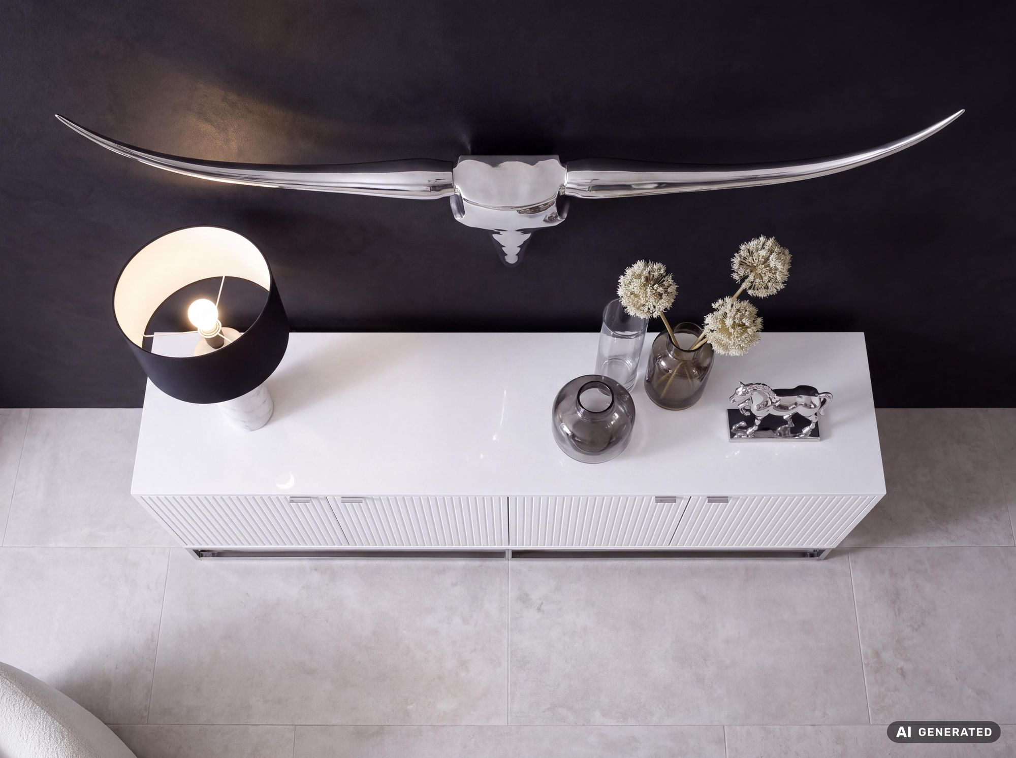 FineBuy Deko Geweih Bull M Aluminium Design Hörner 100cm Wanddekoration Silber – Ansicht 5