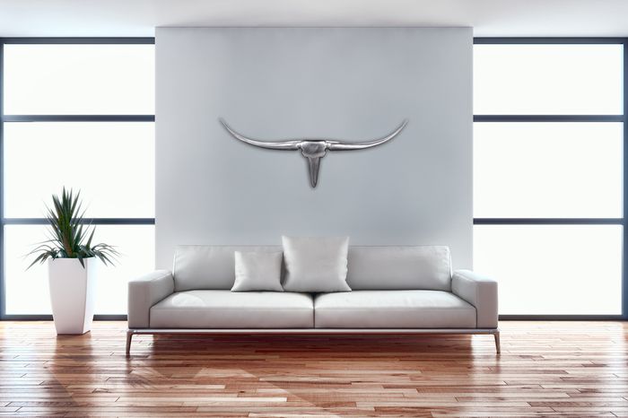 FineBuy Deko Geweih Bull M Aluminium Design Hörner 100cm Wanddekoration Silber
