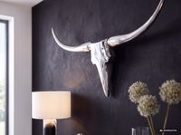 FineBuy Deko Geweih Bull M Aluminium Design Hörner 100cm Wanddekoration Silber – Ansicht 7