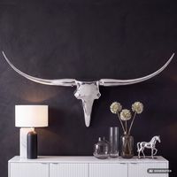 FineBuy Deko Geweih Bull M Aluminium Design Hörner 100cm Wanddekoration Silber – Ansicht 1