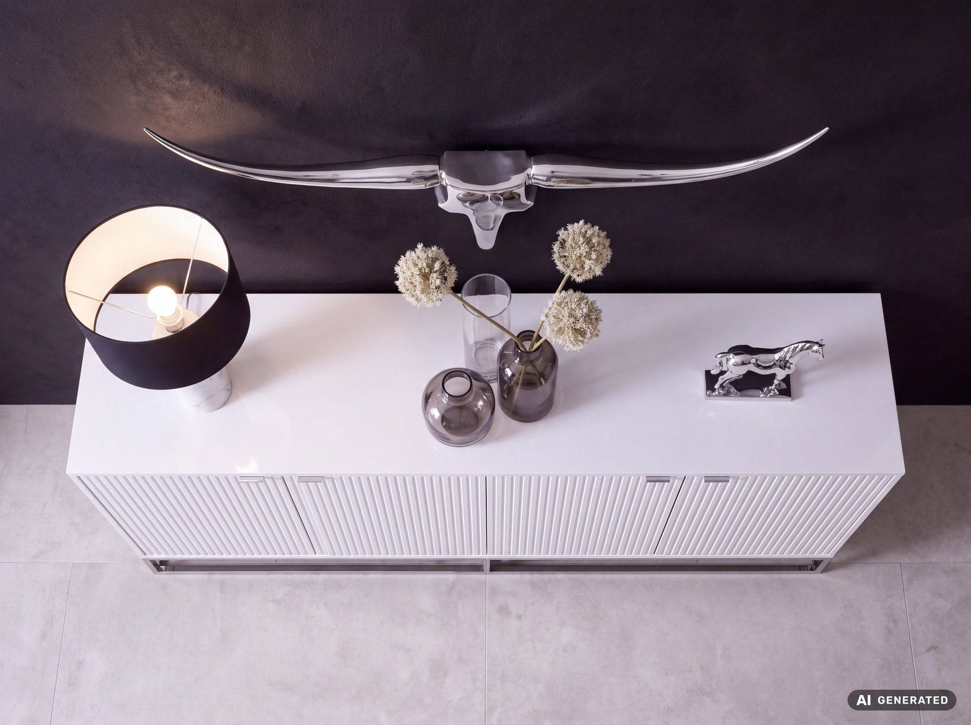 FineBuy Bull Geweih S Wanddekoration 74cm breit Alu Aluminium silber Wandgeweih – Ansicht 5
