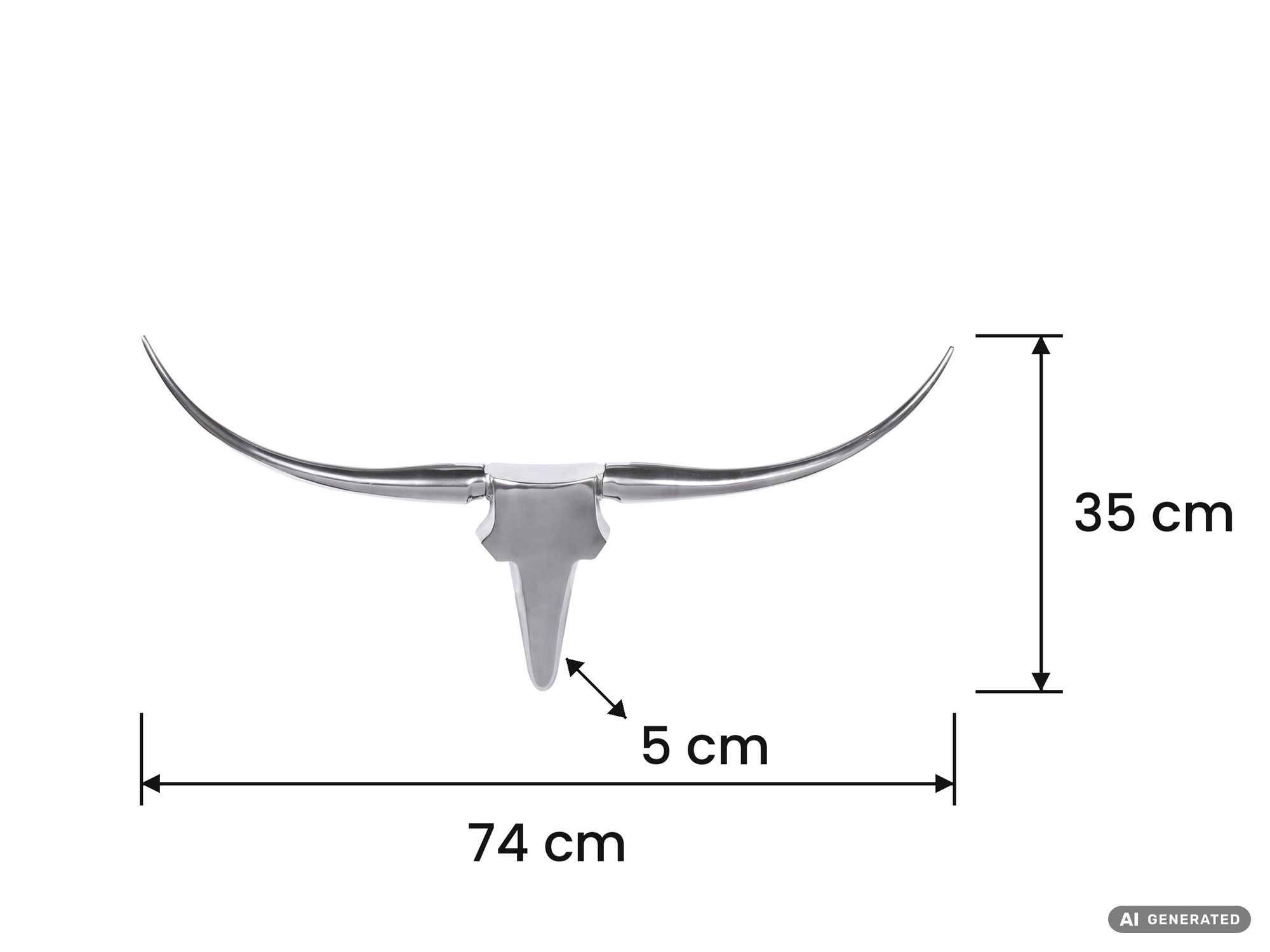 FineBuy Bull Geweih S Wanddekoration 74cm breit Alu Aluminium silber Wandgeweih – Ansicht 3