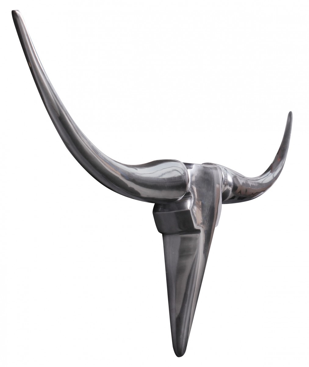 FineBuy Bull Geweih S Wanddekoration 74cm breit Alu Aluminium silber Wandgeweih – Ansicht 2