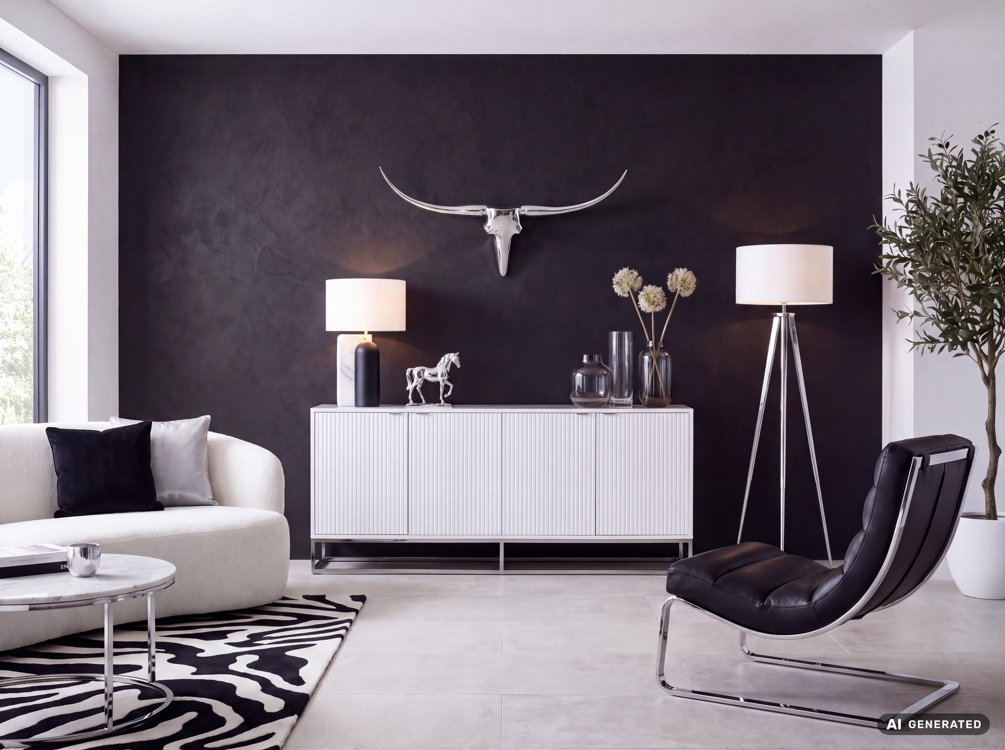 FineBuy Bull Geweih S Wanddekoration 74cm breit Alu Aluminium silber Wandgeweih – Ansicht 2