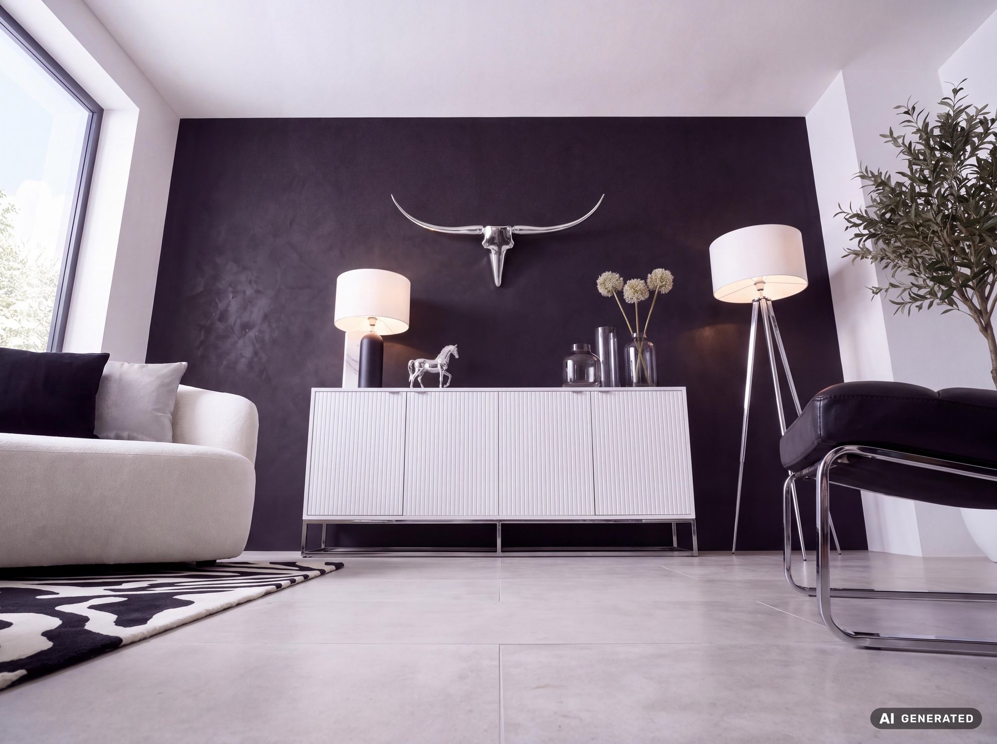 FineBuy Bull Geweih S Wanddekoration 74cm breit Alu Aluminium silber Wandgeweih – Ansicht 8