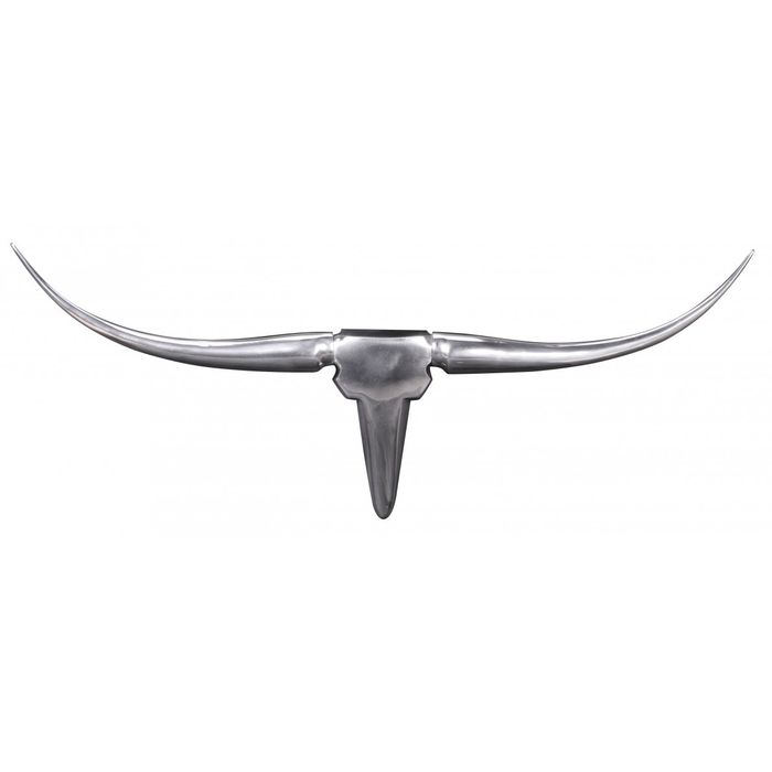 FineBuy Bull Geweih S Wanddekoration 74cm breit Alu Aluminium silber Wandgeweih – Maßzeichnung
