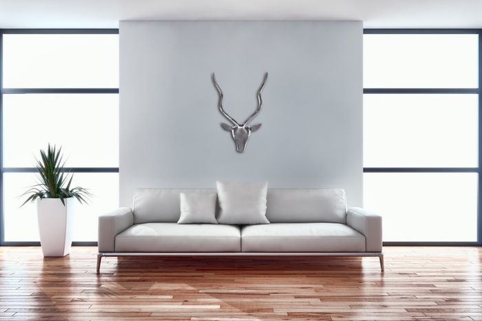 FineBuy Deko Hirschgeweih S Aluminium Wanddeko Landhausstil Silber Metall modern, Design Hirschkopf Landhaus Geweih Wand groß, Wohndeko Hirsch außen, Wandschmuck 4251757702785