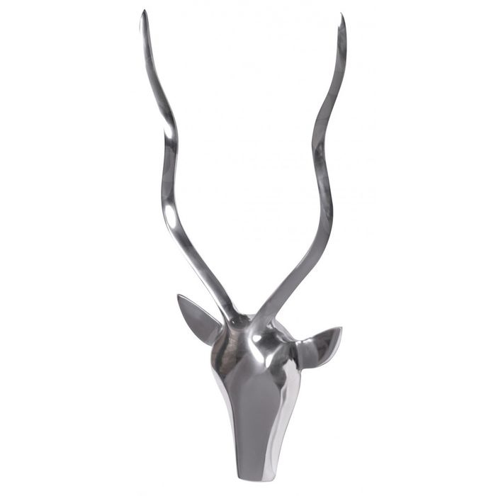FineBuy Deko Hirschgeweih S Aluminium Wanddeko Landhausstil Silber Metall modern, Design Hirschkopf Landhaus Geweih Wand groß, Wohndeko Hirsch außen, Wandschmuck 4251757702785