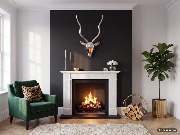 FineBuy Deko Hirschgeweih S Aluminium Wanddeko Landhausstil Silber Metall modern, Design Hirschkopf Landhaus Geweih Wand groß, Wohndeko Hirsch außen, Wandschmuck