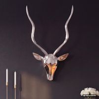 Hirschgeweih Deko Hirschkopf Silber Wanddekoration Wand Metall Jagdtrophäe groß – Ansicht 1