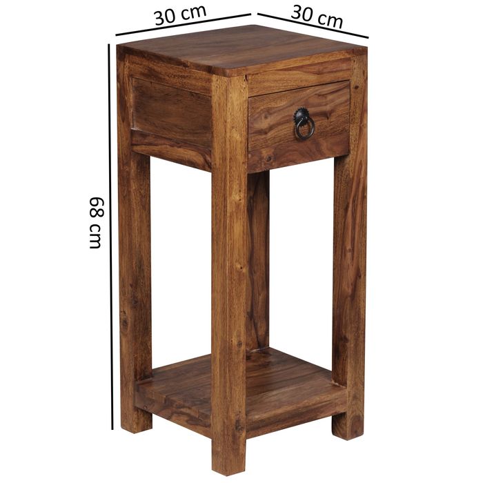 FineBuy Massivholz Beistelltisch Telefontisch 30 x 30 x 68 cm mit Schublade – Maßzeichnung