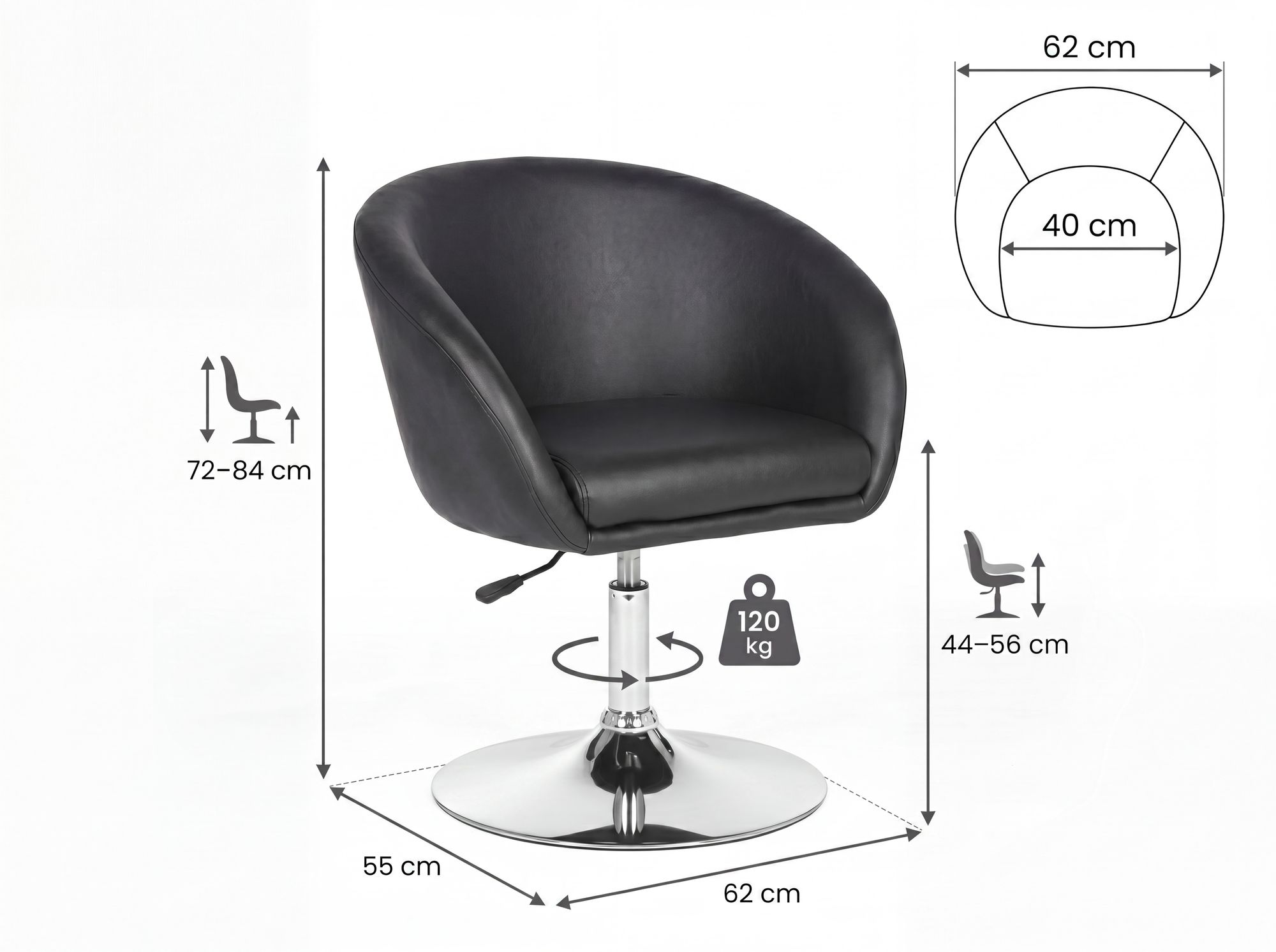 Drehstuhl Bürostuhl Esszimmerstuhl Cocktailsessel Loungesessel Drehsessel – Ansicht 3