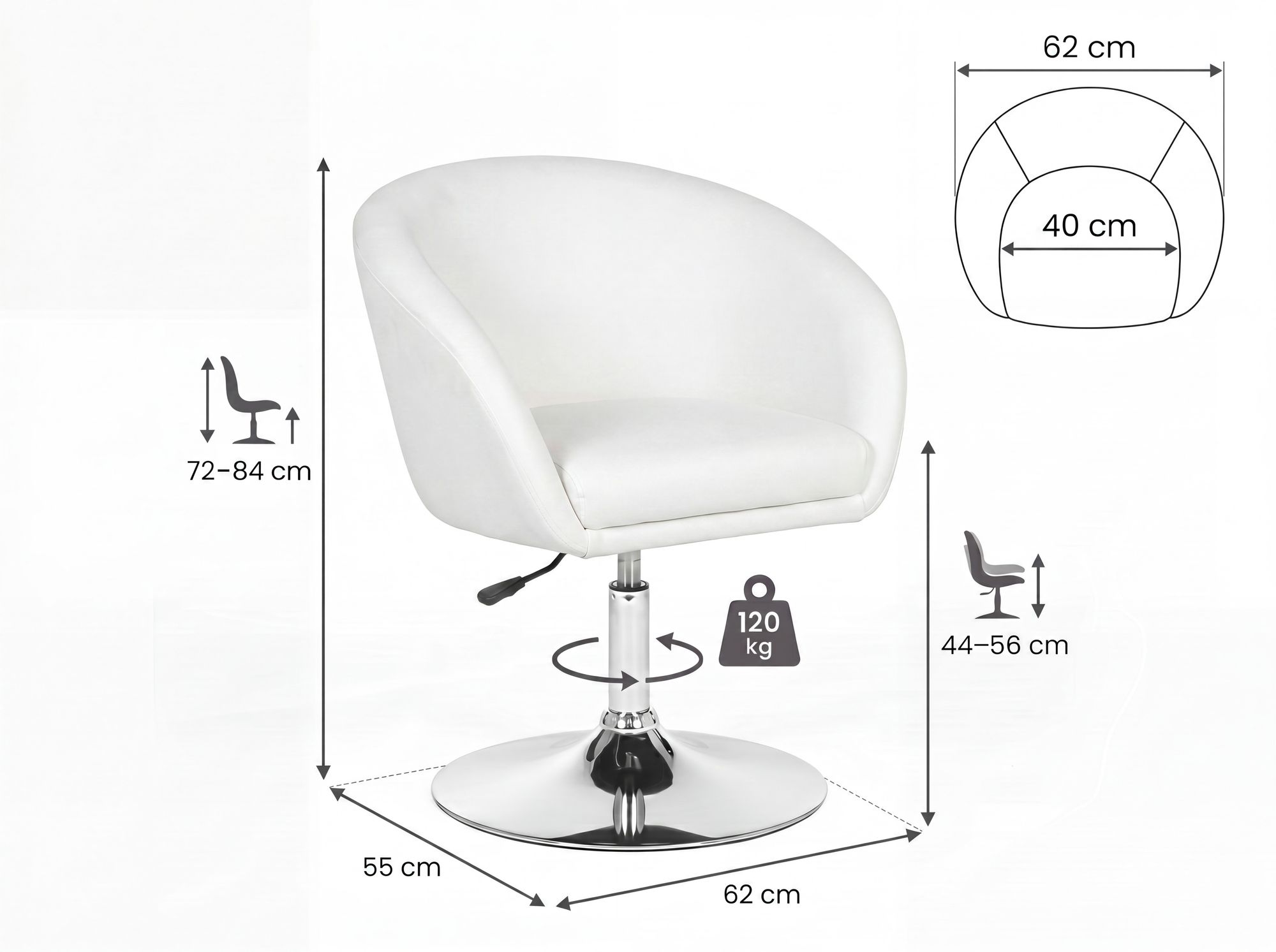Drehstuhl Bürostuhl Esszimmerstuhl Cocktailsessel Loungesessel Drehsessel – Ansicht 3
