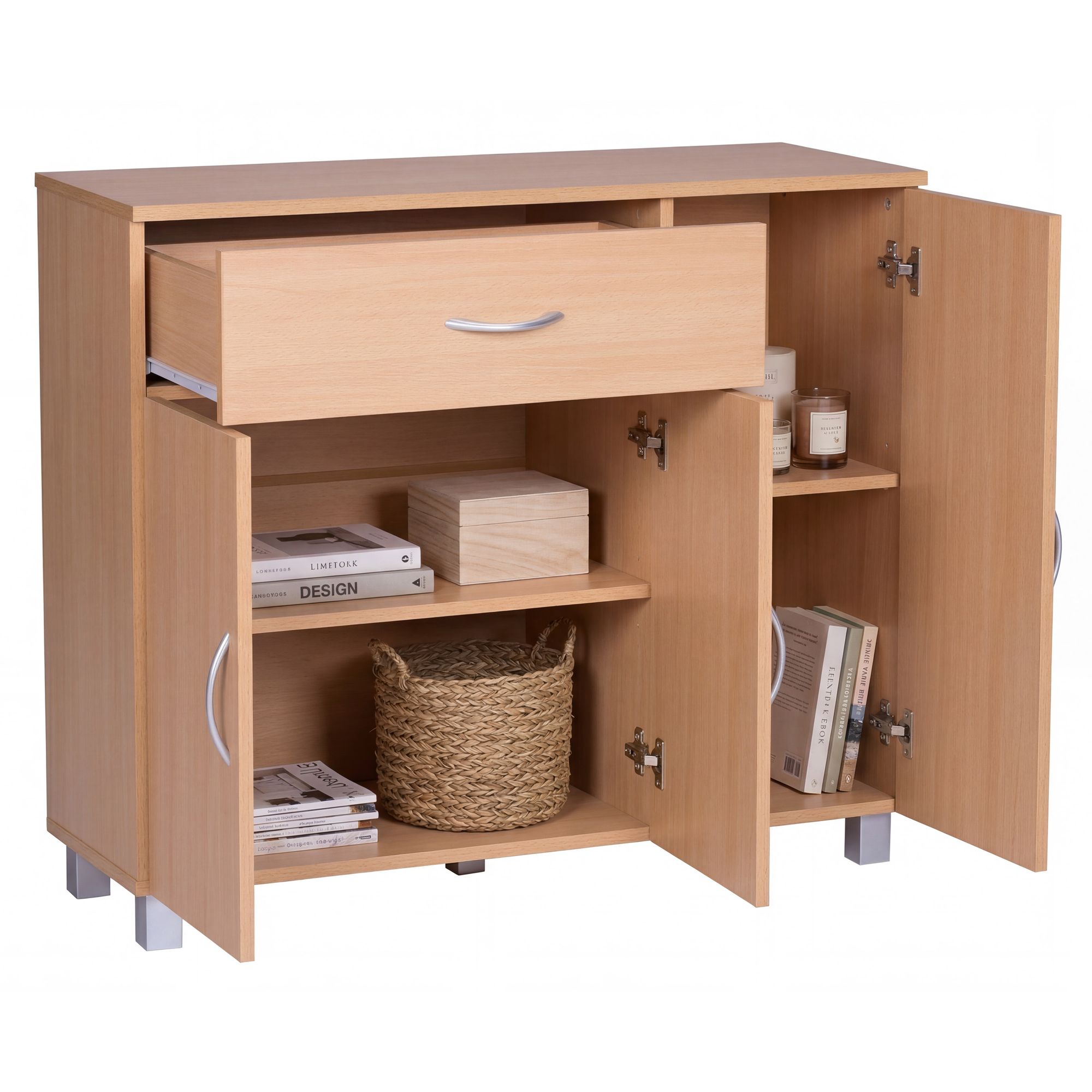 Sideboard 90 cm mit 3 Türen 1 Schublade moderne Kommode 30 cm Tief ideal für Nischen – Ansicht 6