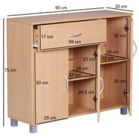 Sideboard 90 cm mit 3 Türen 1 Schublade moderne Kommode 30 cm Tief ideal für Nischen – Ansicht 3
